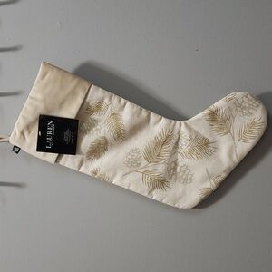 Lauren Ralph Lauren NWT Linen Blend Metallic Gold Detail Christmas Stocking